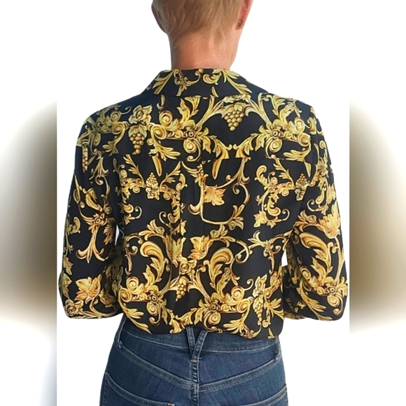 ALICE+OLIVIA Eloise Florence Scroll Silk Button Front Blouse - Picture 6 of 11